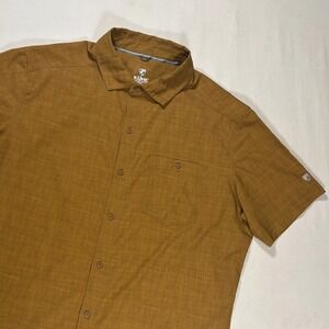 Kuhl Persuadr Shirt Mens M Short Sleeve Button Down Ochre Brown Textured Hiking